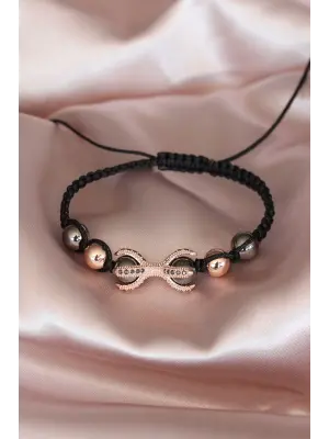 Çelik Füme Rose Aksesuarlı El Örgüsü Erkek Bileklik