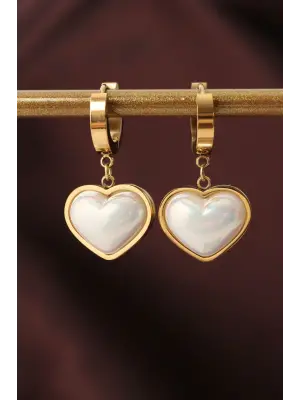  Altın Beyaz Bombeli Kalp Küpe