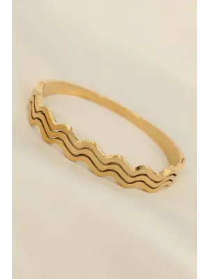 Çelik Gold Renk Dalgalı Model Kelepçe Bilezik
