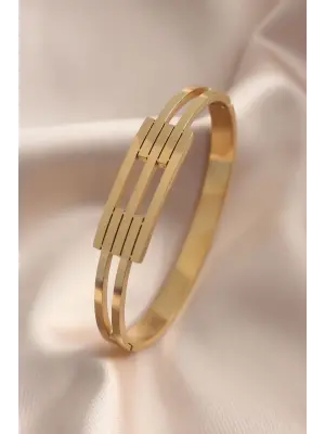 Çelik Gold Renk Kaburga Model Kelepçe Kadın Bileklik