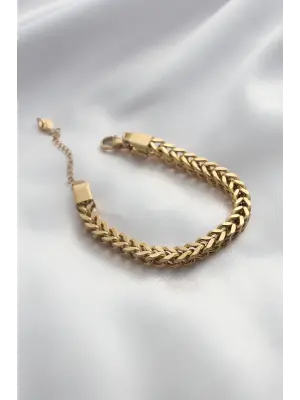 Çelik Gold Renk Kalın Zincir Model Kadın Bileklik