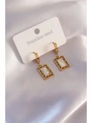 Çelik Gold Renk Kare Kadın Küpe
