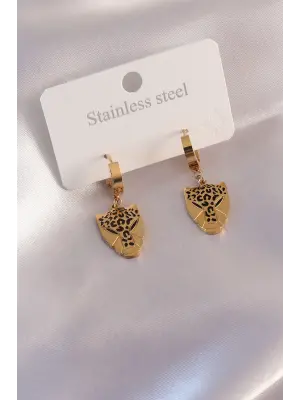 Çelik Gold Renk Leopar Figür Kadın Küpe