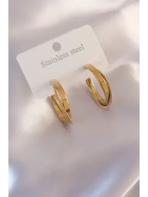 Çelik Gold Renk Sarmal Model Kadın Küpe