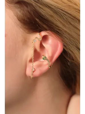 Çelik Gold Renk Taşlı Yılan Model Küpe