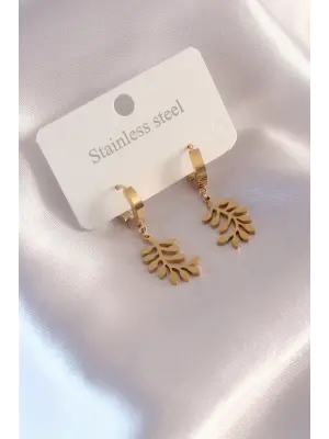 Çelik Gold Renk Yaprak Figür Kadın Küpe