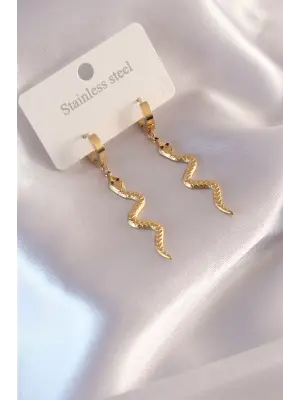 Çelik Gold Renk Yılan Figür Kadın Küpe