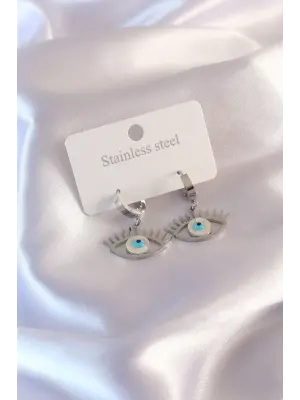 Çelik Gümüş Renk Göz Figür Kadın Küpe