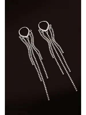 Çelik Gümüş Renk Su Yolu Model Uzun Küpe