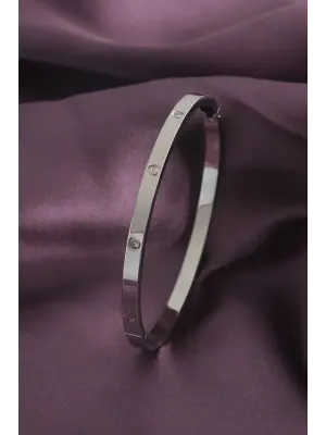 Çelik Gümüş Renk Zirkon Taş Detay Cartier Kadın Kelepçe