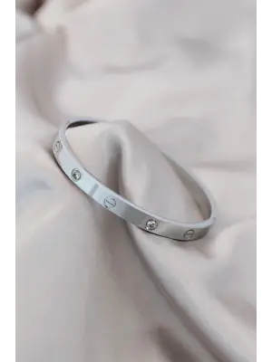 Çelik Gümüş Renk Zirkon Taşlı Cartier Bileklik