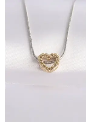 çelik kolye Zincir Gümüş  Zincirli Altın  Kalp Tasarımlı Çelik Kolye