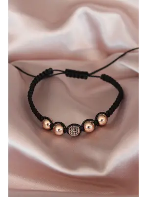 Çelik Taşlı Rose Aksesuarlı El Örgüsü Erkek Bileklik