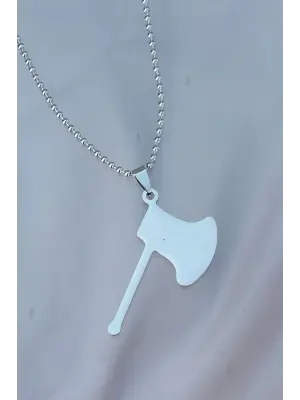 Çelik Uçlu Balta Figürlü Gümüş Renk Zincir Kolye