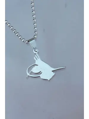 Çelik Uçlu Tuğra Tasarımlı Gümüş Renk Zincir Kolye