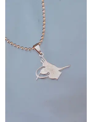 Çelik Uçlu Tuğra Tasarımlı Rose Renk Zincir Kolye