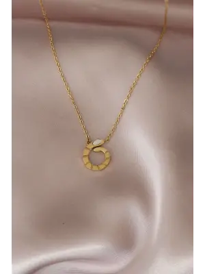 Çelik Yılan Tasarımlı Gold Renk Kadın Kolye