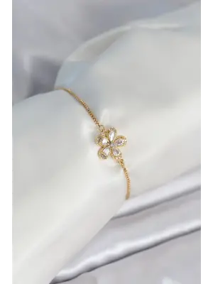 Çiçek Model Asansörlü Gold Renk Kadın Bileklik