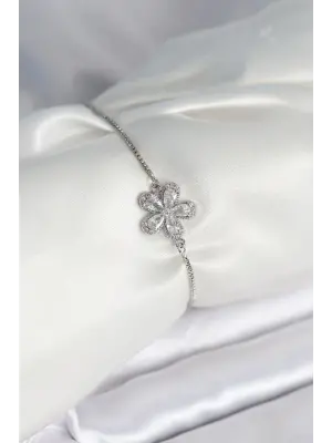 Çiçek Model Asansörlü Gümüş Renk Kadın Bileklik