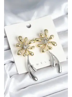 Çiçek Model Gold Gümüş Renk Kadın Küpe