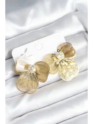 Çiçek Model Gold Renk Pirinç Kadın Küpe
