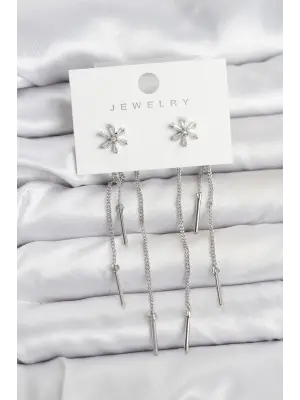 Çiçek Model Gümüş Pirinç Sallantılı Kadın Küpe