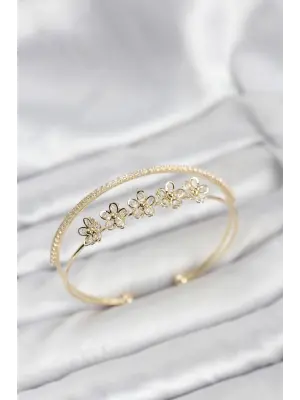 Çiçek Model Çelik Gold Renk Kadın Bileklik