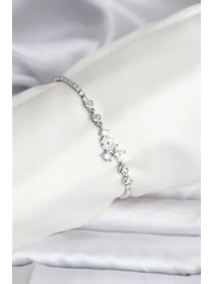 Çiçekli Model Zirkon Taşlı Gümüş Renk Su Yolu Kadın Bileklik