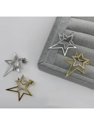 Çift Yıldız Işıltılı Modern Küpe