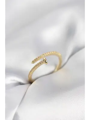 Çivi Model Zirkon Taşlı Gold Renk Kadın Yüzük