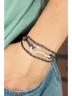 Çizgi Desenli Metal Kancalı Erkek Bileklik