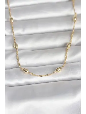 CM 14K Gold Renk Burgu Zincirli Damla Topçuk Model 45 cm Kadın Kolye