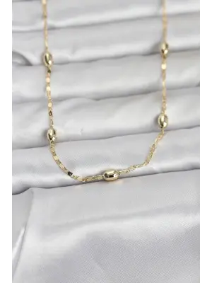 CM 14K Gold Renk Damla Topçuklu Zincir Model 60 cm Kadın Kolye