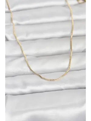 CM 14K Gold Renk İnce Kare Zincirli Model 60 cm Kadın Kolye