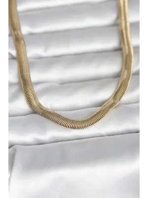 CM 14K Gold Renk Kalın Yassı Yılan Zincir Model 45 cm Kadın Kolye