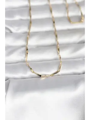 CM 14K Gold Renk Kesme Çubuk Zincirli Model 60 cm Kadın Kolye