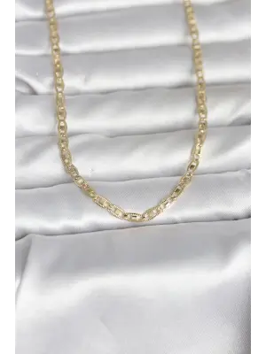 CM 14K Gold Renk Lazer Kesim Zincirli Model 60 cm Kadın Kolye