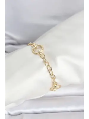 CM 14K Gold Renk Lazerli Halka Model Kadın Bileklik