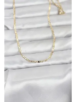 CM 14K Gold Renk Lazerli Yassı Model Zincirli 60 cm Kadın Kolye