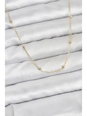 CM 14K Gold Renk Minik Top Zincirli Kadın Kolye