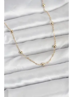CM 14K Gold Renk Pirinç Top Zincirli 60 cm Kadın Kolye