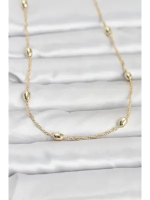 CM 14K Gold Renk Topçuklu Burgu Zincir Model 60 cm Kadın Kolye