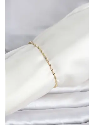 CM 14K Gold Renk Yassı Ezme Burgu Model Kadın Bileklik