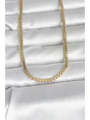 CM 14K Gold Renk Yassı Ezme Zincir Model 60 cm Kadın Kolye
