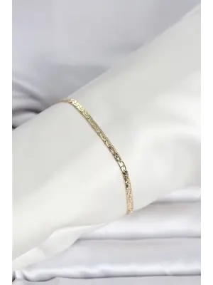 CM 14K Gold Renk Yassı Ezme Zincir Model Kadın Bileklik