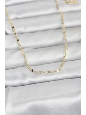 CM 14K Gold Renk Yassı Gemici Zincir Model 60 cm Kadın Kolye