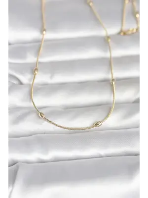 CM 14K Gold Renk Yılan Zincirli Damla Topçuk Model 60 cm Kadın Kolye