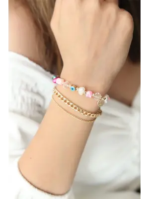 Çoklu Nazar Boncuk Detaylı Kadın Bileklik