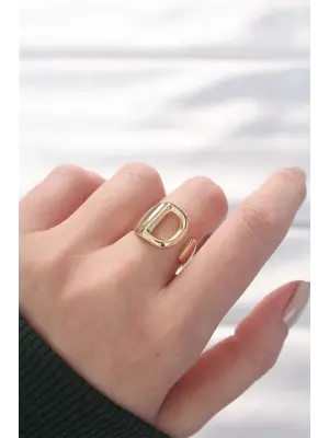 D Harfli Altın Renk Ayarlanabilir Yüzük