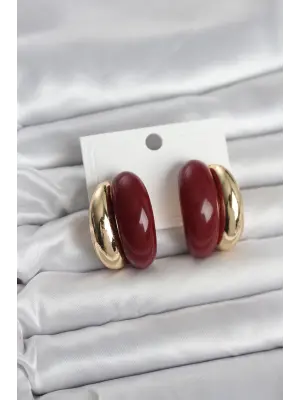 Damla Model Bordo Vintage Gold Renk Kadın Küpe
